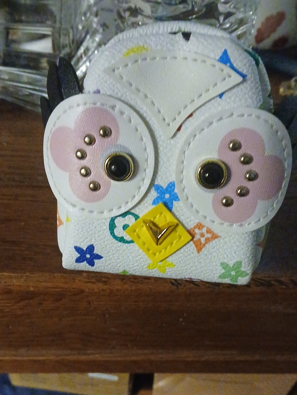 White Owl Coin Purse with Pastel Accents